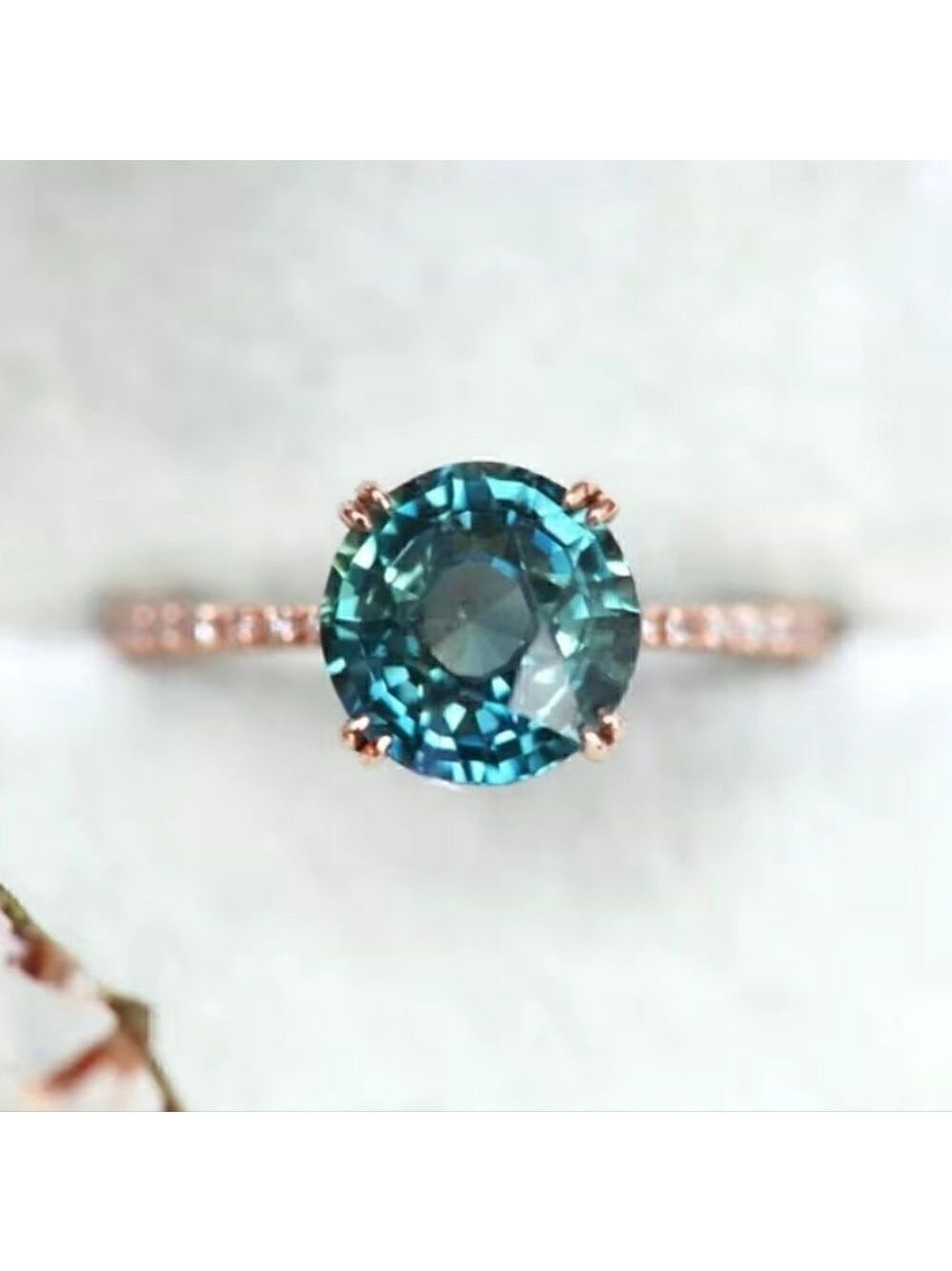 Exquisite Solitaire Ring Inlaid Emerald Zircon 14k Rose Gold Plated